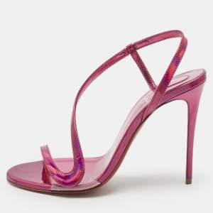 Pre Owned Christian Louboutin Pink Iridescent Leather Rosalie Sandals Size 37