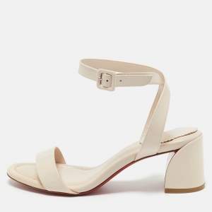 Pre Owned Christian Louboutin Beige Patent Leather Miss Jane Ankle Strap Sandals Size 39