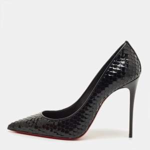 Pre Owned Christian Louboutin Pigalle Size 38 Black Python Embossed Leather Pumps