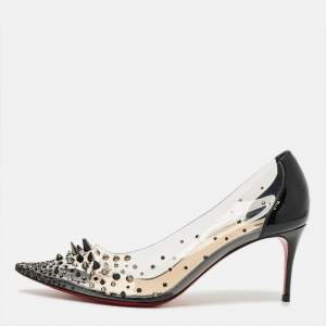 Pre Owned Christian Louboutin Grotika Size 38 Black/Transparent Patent Leather And PVC Pumps