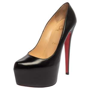 Pre Owned Christian Louboutin Black Leather Daffodile Platform Pumps Size 38