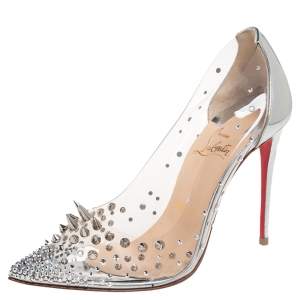 Christian Louboutin Silver PVC and Patent Leather Grotika Spikes Pumps Size 37