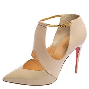 Pre Owned Christian Louboutin Nude/Gold Leather Dictata Pumps Size 39.5