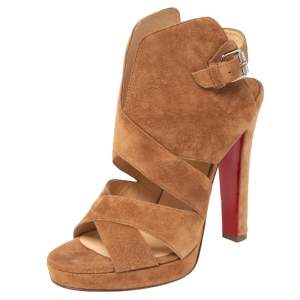 مملوكة مسبقًا Christian Louboutin Tan Suede Apron Lily Slingback Sandals Size 37
