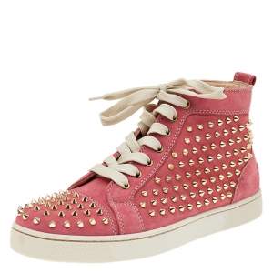 Christian Louboutin Pink Suede Spike Embellished Louis Orlato Mid Top Sneakers Size 41
