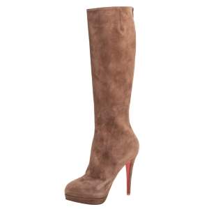 Pre Owned Christian Louboutin Brown Suede Botalili Knee Length Boots Size 38.5