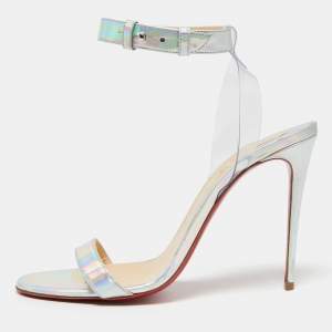 Christian Louboutin Multicolor Iridescent Leather and PVC Ankle-Strap Sandals Size 39