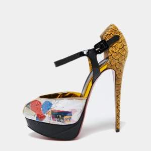 Christian Louboutin Multicolor Patent Leather and PVC No. 299 Trash Platform Ankle Straps Pumps Size 37.5