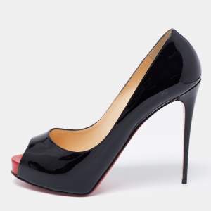 Christian Louboutin Black Patent Leather New Very Prive Peep-Toe Pumps Size 40.5
