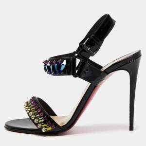 Christian Louboutin Black Patent Leather Sova Broda 100 Sandals Size 40