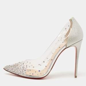 Christian Louboutin Silver Glitter and PVC Degrastrass Pumps Size 40