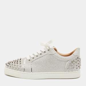 Christian Louboutin Silver Glitter Vieira 2 Sneakers Size 40