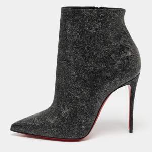 Christian Louboutin Black/Silver Leather and Glitter So Kate Ankle Boots Size 37