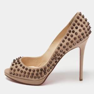 Pre Owned Christian Louboutin Light Brown Leather Yolanda Spike Pumps Size 41