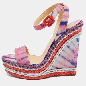 Christian Louboutin Multicolor Tie-Dye Fabric Duplice Wedge Sandals Size 41