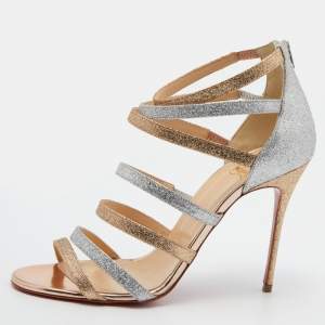 Christian Louboutin Metallic Glitter Mariniere Caged Sandals Size 39.5