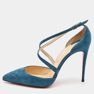 Christian Louboutin Blue Suede Ankle Strap Pumps Size 41 