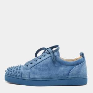 Pre Owned Christian Louboutin Blue Suede Louis Junior Spikes Sneakers Size 40.5