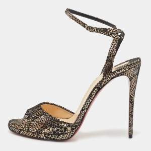 Christian Louboutin Black/Gold Laminated Suede Loubiloo Sandals Size 40