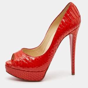 Christian Louboutin Orange Python Lady Peep Pumps Size 39.5