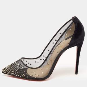 Christian Louboutin Black Mesh and Velvet Follies Strass Pumps Size 39.5