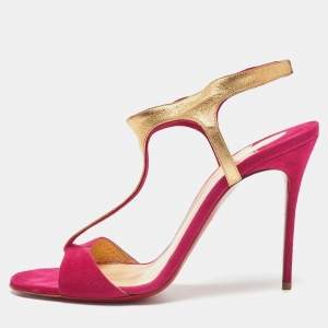 Christian Louboutin Pink/Gold Suede and Leather Morphetina Sandals Size 40.5