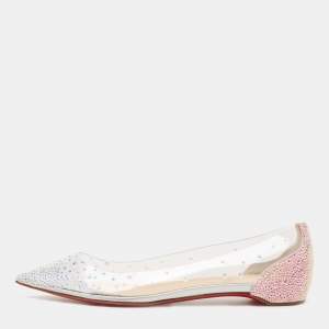 Pre Owned Christian Louboutin Transparent PVC and Suede Degrastrass Embellished Ballet Flats Size 39