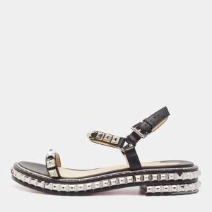 Christian Louboutin Black Leather Pyraclou Ankle Strap Sandals Size 39