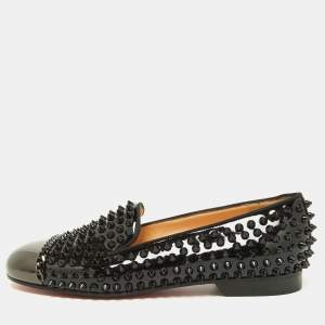 Christian Louboutin Black Patent Leather Glitz Spikes Loafers Size 38