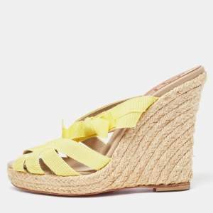 Christian Louboutin Yellow Fabric Delfin Espadrille Wedge Sandals Size 37