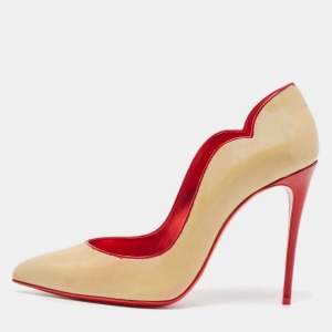 Pre Owned Christian Louboutin Beige Patent Leather Hot Chick Pumps Size 37.5