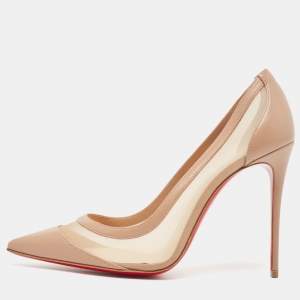 Christian Louboutin Beige Leather and Mesh Galativi Strass Pointed Toe Pumps  Size 40