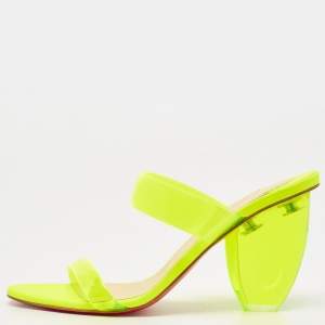 Christian Louboutin Neon Yellow PVC Ovida Slide Sandals Size 39