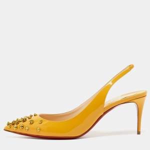 Christian Louboutin Yellow Patent Drama Sing 100 Spike Slingback Pumps Size 39