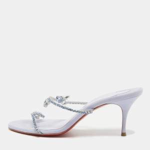 Christian Louboutin Light Purple Crystal Embellished PVC Just Queen Slide Sandals Size 38