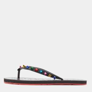 Christian Louboutin Multicolor Rubber Loubi Flip Spikes Thong Flats Size 38