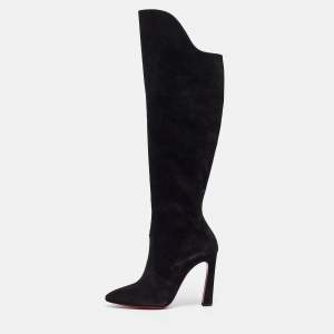Christian Louboutin Black Suede Eleonor Knee Length Boots Size 39.5