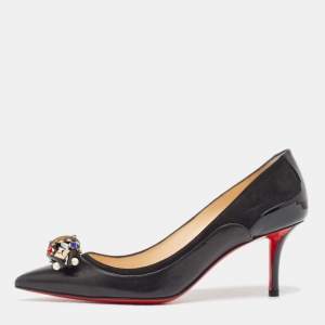 Pre Owned Christian Louboutin Black Leather and Suede Tudorchic Pumps Size 35.5
