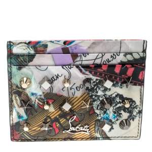 Christian Louboutin Multicolor Trash Print Patent Leather Kios Spiked Card Holder