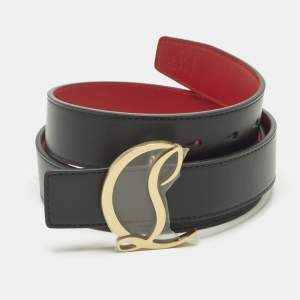 Pre Owned Christian Louboutin CL Logo 90CM Black Leather Belt 