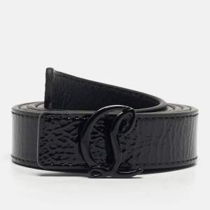 Pre Owned Christian Louboutin CL Logo 90CM Belt Black Patent Leather