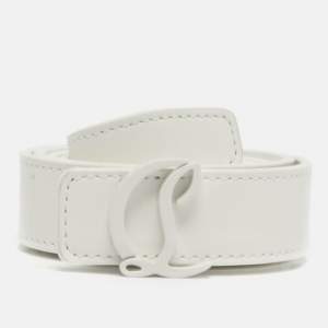 Pre Owned Christian Louboutin CL Logo 85CM Slim Belt White Leather