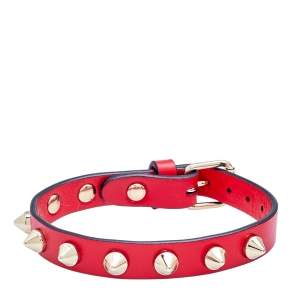 Christian Louboutin Louibilink Stud Gold Tone Metal Red Leather Bracelet
