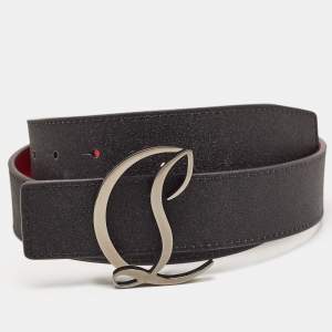 Christian Louboutin Black Glitter Logo CL Logo Belt 85CM
