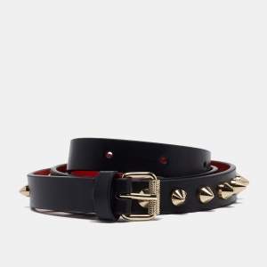 Christian Louboutin Black Leather Spike Slim Buckle Belt 70CM