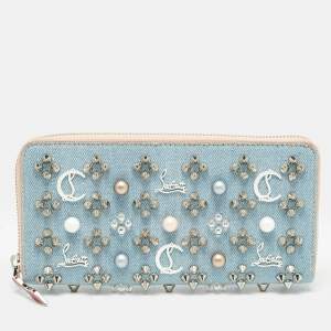 Christian Louboutin Blue Denim Mix Pearl Panettone Continental Wallet