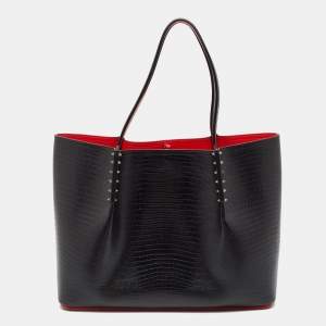 Christian Louboutin Black Lizard Embossed Leather Cabarock Shopper Tote