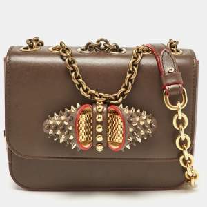 Christian Louboutin Brown Leather Spikes Sweet Charity Shoulder Bag