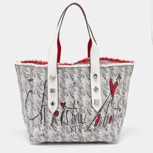Christian Louboutin White Toile Monogram Coated Canvas and Leather Cabata Tote