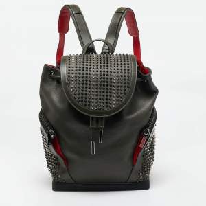 Christian Louboutin Olive Green/BlackLeather and Rubber Explorafunk Backpack
